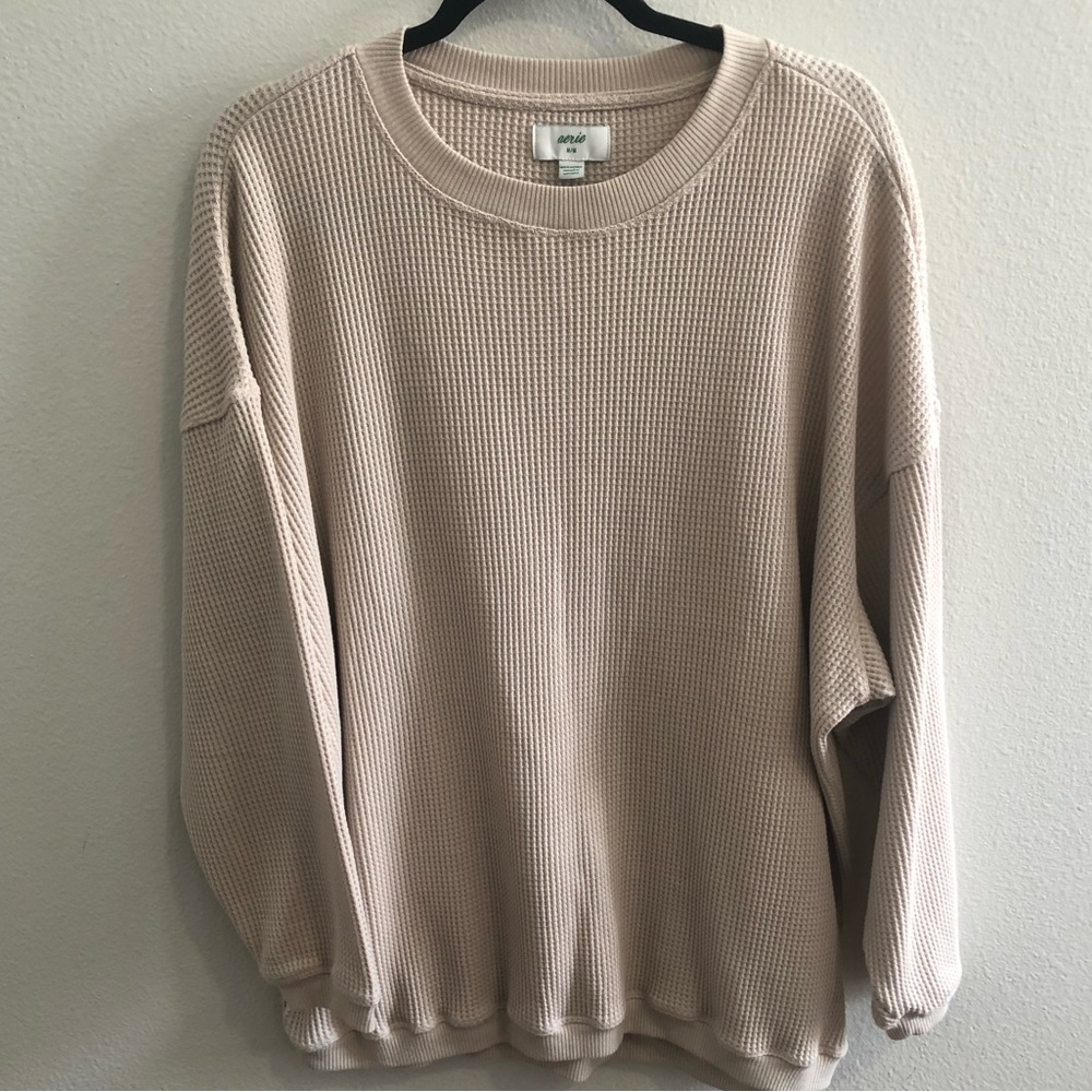 american eagle aerie cream waffle knit sweater